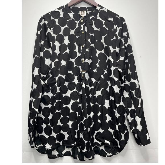 Anne Klein Black And White Polka Dot Long Sleeve Tunic Blouse / Size-12 - Picture 1 of 9